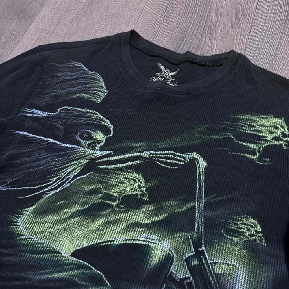 Faded Glory Thermal Long Sleeve L/G 42-44 Grim Reaper Graphic Black